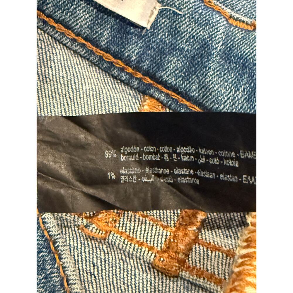 ZARA Bootcut High Rise Straight Jean Stretch Raw Hem Zip Button 2 Blue #3324 - Picture 9 of 14